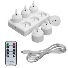 6Pcs Flameless Tea Lights Candles with Charging Station Remote Control LED Tea Lights Candles for Halloween Anniversary