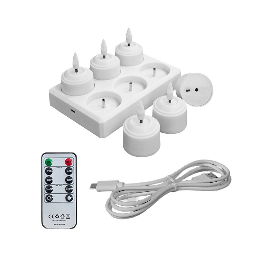 6Pcs Flameless Tea Lights Candles With Charging Station Remote Control Led Tea Lights Candles For Halloween Anniversary 6032827803056