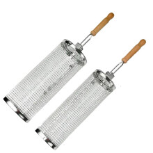 Camping Stainless Steel BBQ Grill Tube Thickened Rolling Rotating Barbecue Cage Net for Skewers,Vegetables Grilling Tool