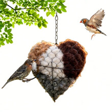Handgemaakt Hart van Vezel met VOGElmotief, Wintercadeau voor VOGElliefhebbers, Kolibrie-Liefhebbers, voor Huis, Tuin en Erf.