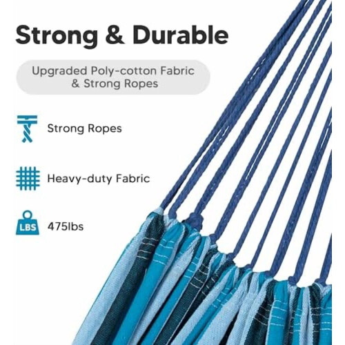 Outdoor Camping Double Hammock Blue Stripes 2-Person 1