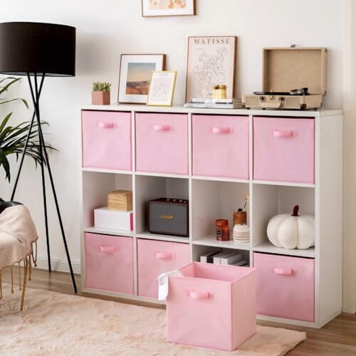 Cube Storage Bins 13x13 in Pink – 8-Pack with Handles 1