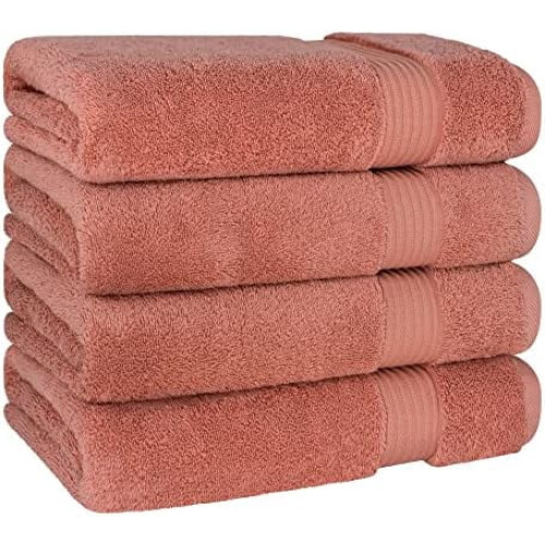 Ensemble de 4 serviettes de bain turques, 100 % coton, extra larges et douces, couleur corail. 2