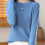 Damenpullover Herbst Winter Freizeit Langarm Rundhalsausschnitt Unifarbenes Oberteil Wärmend Bequemer Pullover (Hellblau Nr. 5, M) 3