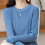 Damenpullover Herbst Winter Freizeit Langarm Rundhalsausschnitt Unifarbenes Oberteil Wärmend Bequemer Pullover (Hellblau Nr. 5, M) 5