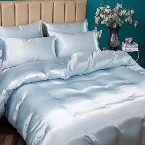 Dekbedovertrekset van satijn in blushroze, queensize 1