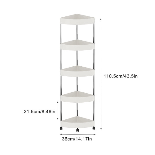 Rustproof 5-Tier Corner Shower Organizer with Wheels & Drain Holes, White 2