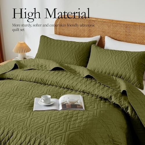 Olijfgroene kingsize dekbedset, 3-delig, van microvezel 1