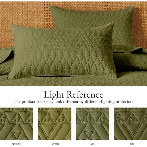 Olive Green Microfiber Quilt Set King 3-Piece 2