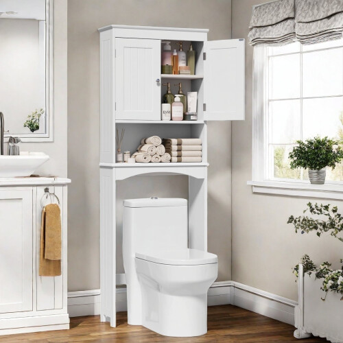 Over the Toilet Storage Cabinet White Adjustable Shelf 1