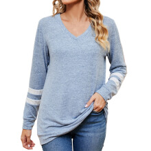 Damen-Sweatshirt mit V-Ausschnitt, langen Ärmeln und lässigem Farbblock-Top