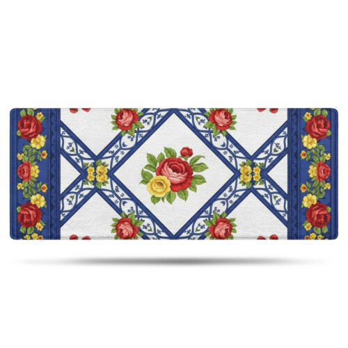 Χαλί μπάνιου Pioneer Flower Floral, αντιολισθητικό χαλάκι μικροϊνών με επένδυση από