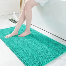 Chenille gestreepte badkamermat 47x24, extra dikke, absorberende, antislip, hoogpolige badmat, machinewasbaar, turquoise