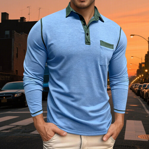 Herren-Poloshirt, einfarbig, langärmelig, klassische Passform 1