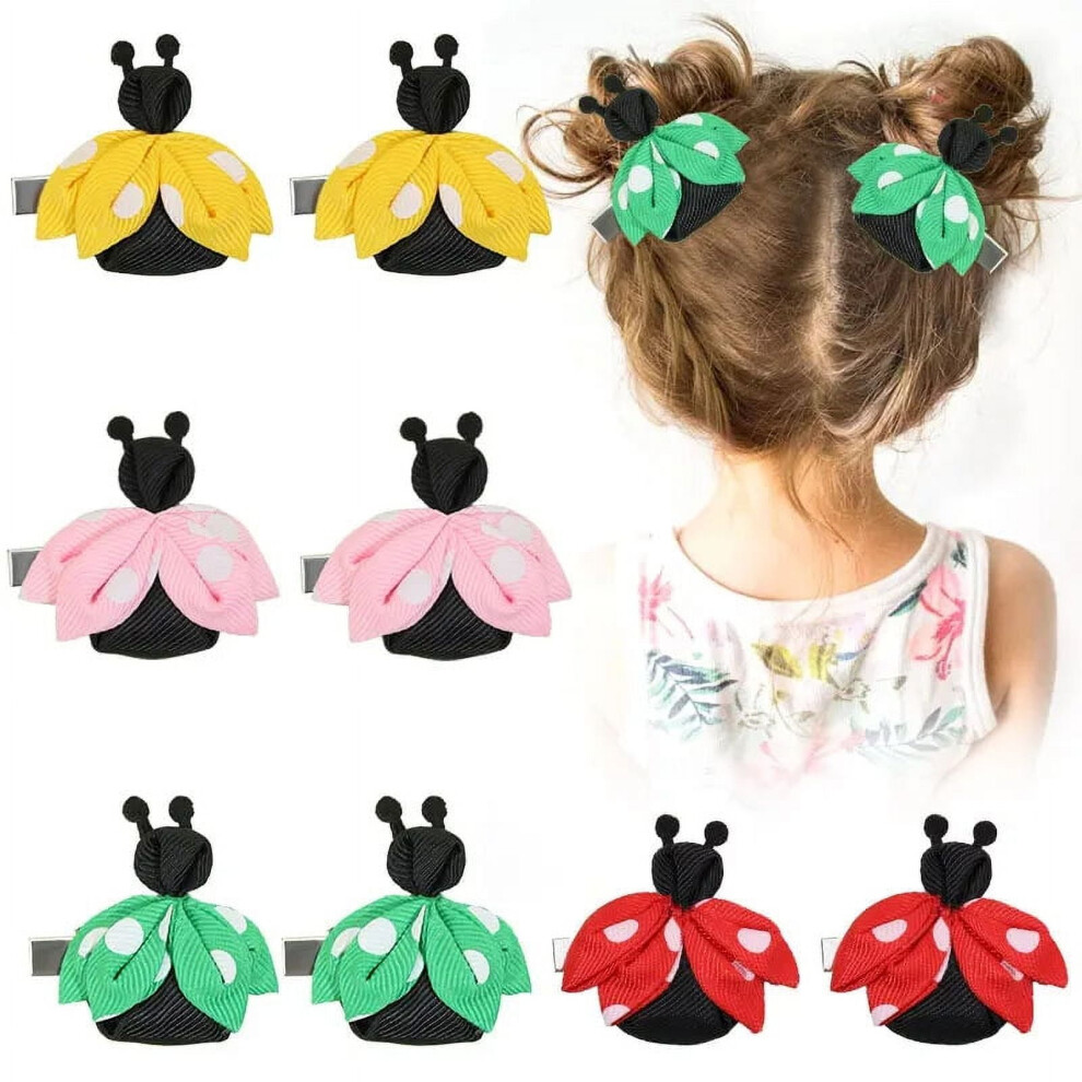 Unisex 8Pcs Hair Bows Clips, Cute Bees Ladybug Insect Todder Bows Grosgrain Ribbon Girls Hair Accessories For Baby Toddler Infant Girls