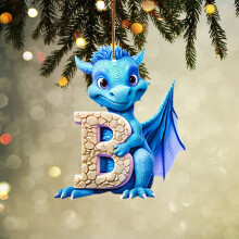 26-Letter Christmas Tree Ornaments – Dragon Decor, Lightweight & Sturdy, DIY Hanging Pendant, Blue, Compatible with Xmas Trees