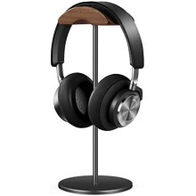 Headphone Stand, Walnut Wood & Aluminum Headset Stand, Nature Walnut Gaming Headset Holder with Solid Heavy Base for All Headphone Sizes (Black)
