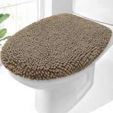 Housse de couvercle de toilette en chenille douce, lavable en machine, 44,5 x 38 cm, dos en caoutchouc, compatible avec les couvercles ronds,