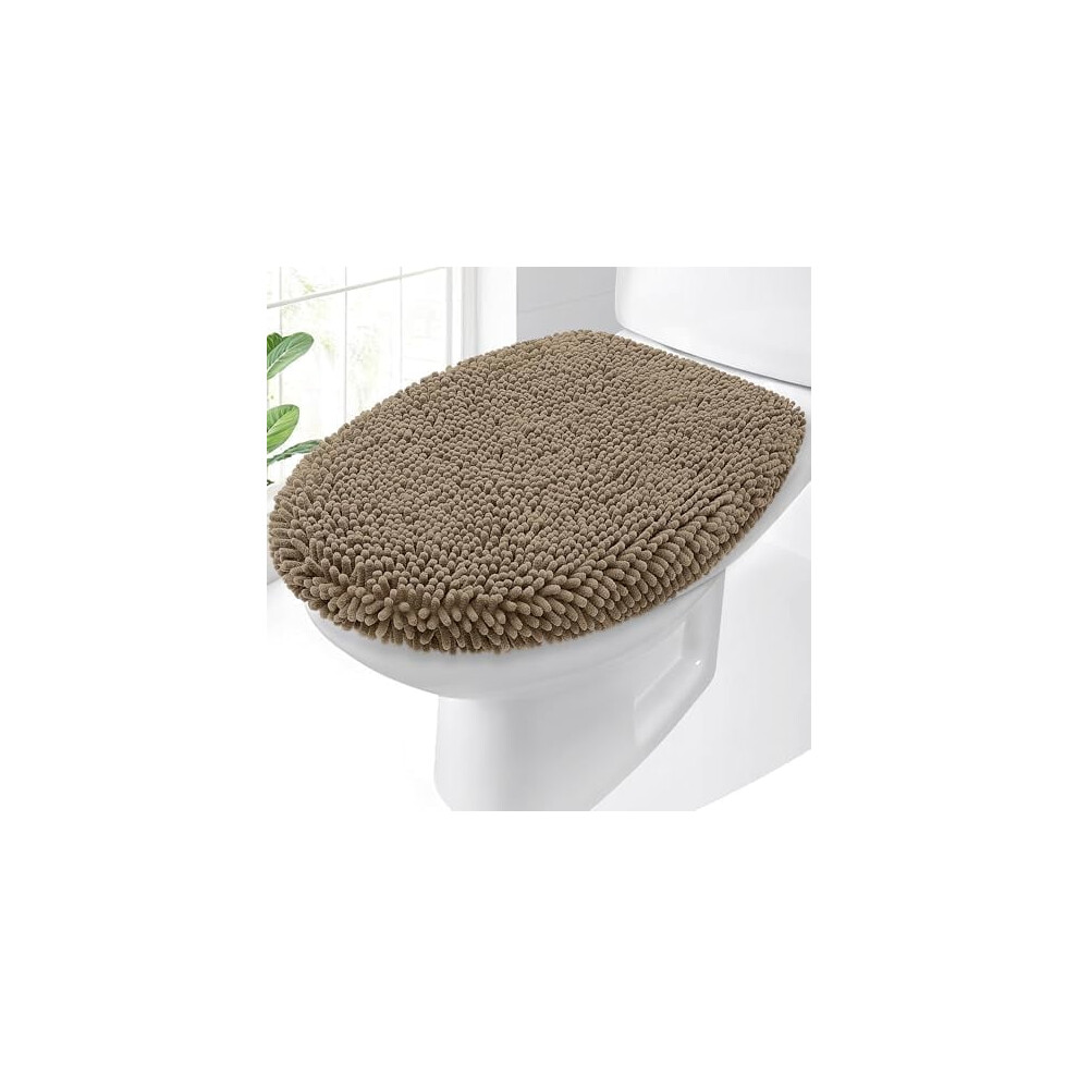 Chenille Toilet Lid Cover Tan 17.5X15 Inch 9132278165875