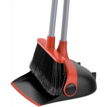 Broom & Dustpan Set with 51.7" Long Handle, Upright Stand, Lightweight Floor Cleaning Combo for Indoor/Outdoor – Black & Red