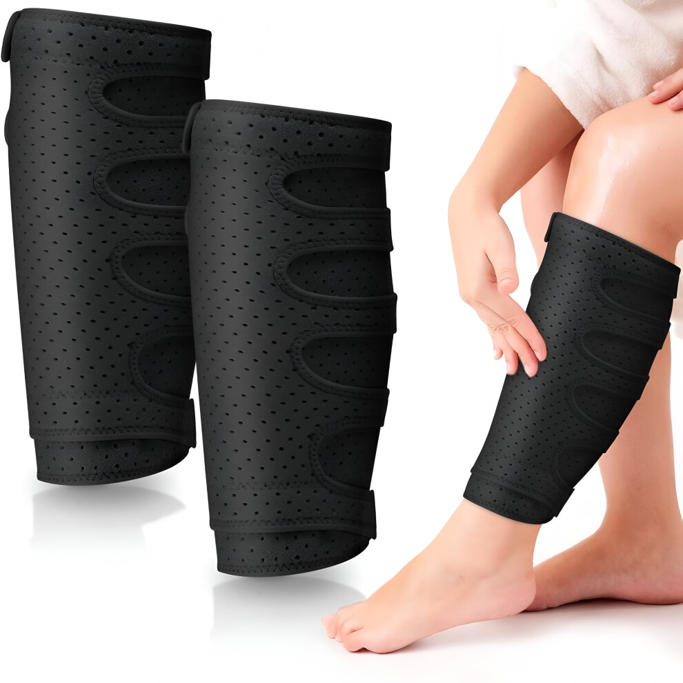 Black 2Pcs Lymphedema Compression Wraps For Calf, Adjustable 5-Strap Leg Wraps For Edema, Venous Insufficiency, Varicose Veins (, 2XL)