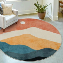 Abstract Round Area Rug Faux Wool 4 ft