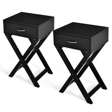 Modern Versatile Nightstands, X-Design Accent End Table, Night Stand Storage Shelf with Bin Drawer for Living Room Bedroom