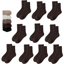 Dame Ensfarvede Mid-Calf Crew Sokker Bomuld Tykke 5 Par