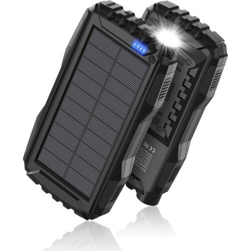 Carregador solar portátil de 20000mAh com QC3.0 e lanterna.