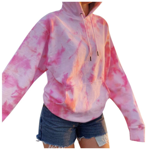 Γυναικείο Φούτερ με Κουκούλα Tie-Dye 3D Print με Τσέπες, Κουκούλα με Κορδόνι,