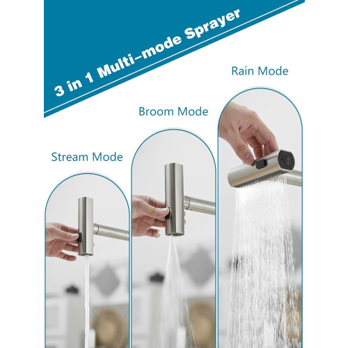 Touchless Kitchen Faucet with Pull-Down Sprayer, Waterfall Flow, Stainless Steel, Single Handle, 3-Function, Brushed Finish 1