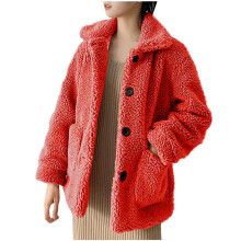 Giacca in pile da donna, in morbido sherpa, capospalla casual leggero, autunno/inverno, rosso XL – Adatta al clima freddo
