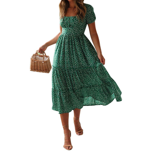 Kvinners Boho Blomsterprint Sommer Kortermet Midikjole