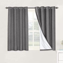 Linen Blackout Curtains 45" Long, 100% Blackout, Thermal Insulated, Textured Linen Look, Anti-Rust Grommets, White Liner, Energy Saving, 2 Panels,