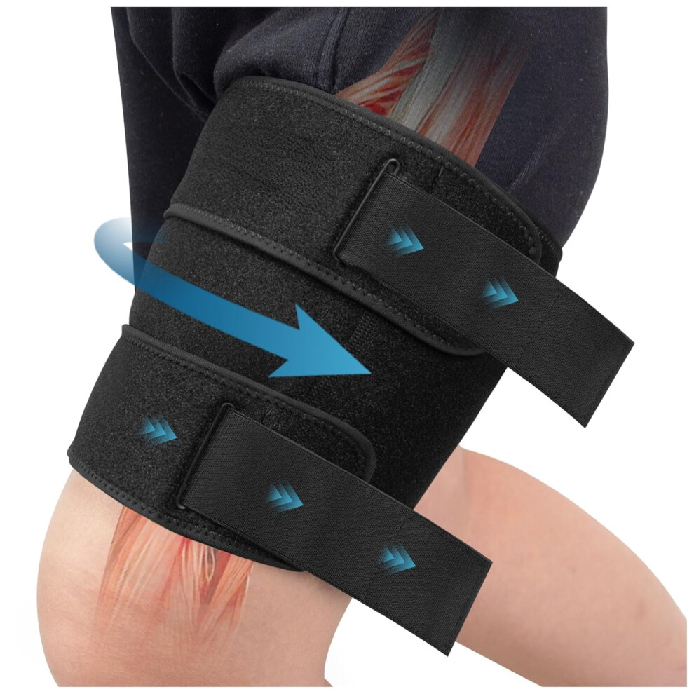 Adjustable Thigh Brace, Hamstring Compression Wrap, Thigh Compression Sleeve, Quad and Upper Leg Brace for Men & Women