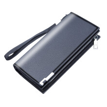 Fashion Long Wallet for Men Leather RFID Blocking Bifold Purses Work Business Credit Card Holder Wristlet Wallet Black