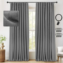 Thermal Sliding Door Curtains, 100% Blackout, Linen Textured, Dark Grey, 1 Panel (50"x108"), Compatible with Standard Sliding Doors