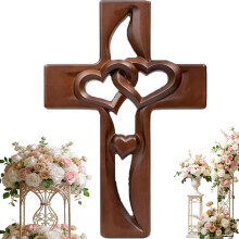 Intertwined Hearts Wood Cross Wall Art, Handcrafted Rustic Religious Symbol, Unique Christian Faith Decor for Living Room, Spiritual Gift