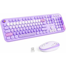 Wireless Keyboard & Mouse Combo, Full Size 2.4G Plug & Play Retro Round Set for Windows PC/Notebook – Purple