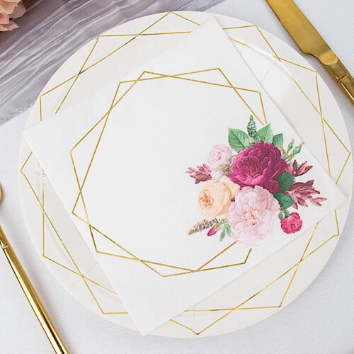 BalsaCircle20White13x13in Χαρτοπετσέτες για δείπνο κοκτέιλ με λουλούδια και εξάγωνο σχέδιο,