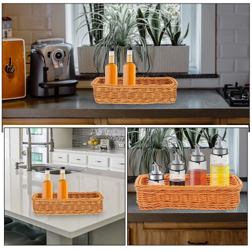 YEAHIBABY 2Pcs Small Tabletop Organizer Basket Light Brown Plastic Silverware Holder Cutlery Storage Home Use 2