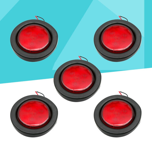 Conjunto de 5 luzes de sinalização lateral redondas vermelhas de 2 polegadas para caminhão e reboque. 2