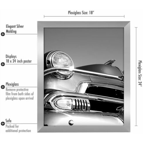 18x24 Poster Frame, Polished Plexiglass, Silver Engineered Wood – Vertical/Horizontal Wall Display – Compatible with Epic Collection 1
