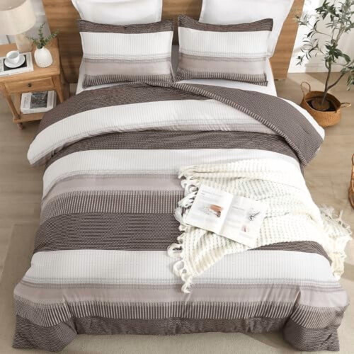 Chocolate Full Size Comforter Set 3-Piece Lightweight Stripe 2