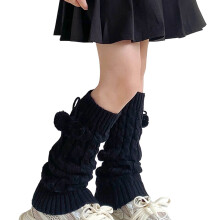 Kids' fleece-lined knit tube socks with bow and pom-poms,