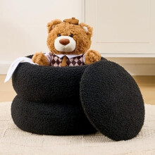 Storage Ottoman with Tray Teddy Velvet Black