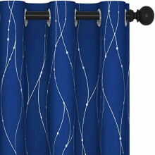 Blackout Curtains Royal Blue Wave Dot Silver Print 38x90