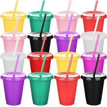 Bicchieri termici per bambini con cannuccia e coperchio, 473 ml (confezione da 15).