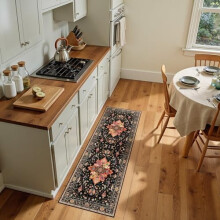 Washable Non-Slip Area Rug Vintage Floral Medallion Black