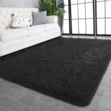 Fluffy shag rug black 4x6 ft non-slip living room bedroom